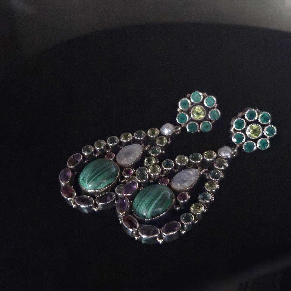 Nicky Butler RAJ COLLECTION LIMITED EDITION 925 Sterling Silver Earrings NB 💚💜